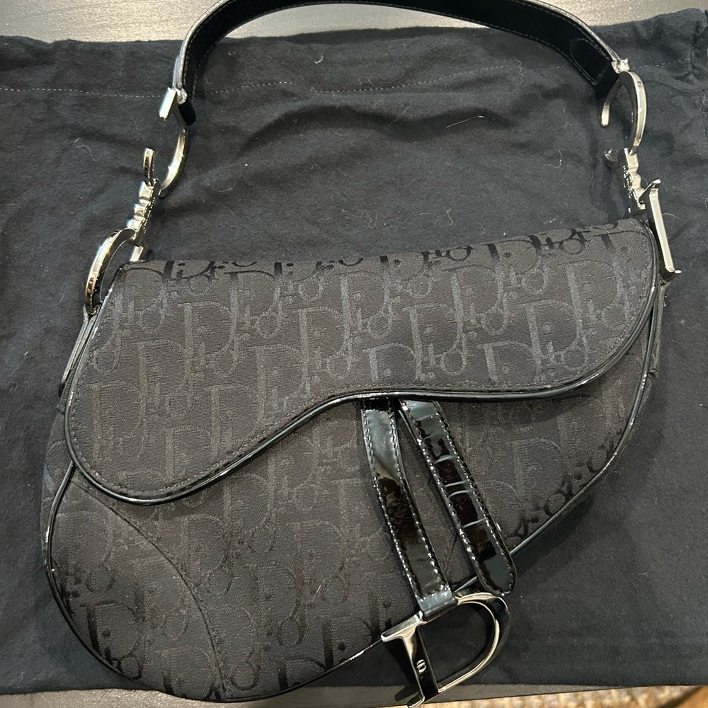 Dior Black Monogram Saddle Bag